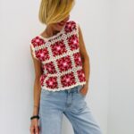 Top Crochet Fleuri Bicolore Style Bohème