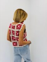 Top Crochet Fleuri Bicolore Style Bohème – Image 3