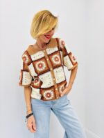 Gilet Polo En Crochet À Motifs Rétro