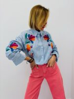 Chemise Rayée Brodée Fleurie En Coton – Image 6