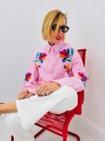 Chemise Rayée Brodée Fleurie En Coton