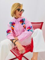 Chemise Rayée Brodée Fleurie En Coton – Image 4