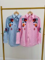 Chemise Rayée Brodée Fleurie En Coton – Image 7