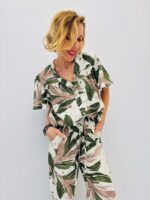 Chemise Fluide Imprimé Tropical Manches Volantées