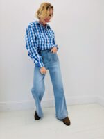 Chemise À Carreaux Coton Broderie Lettres Esprit Casual Chic – Image 3