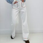 Jean Wide Flare Broderies Florales Esprit Bohème Chic