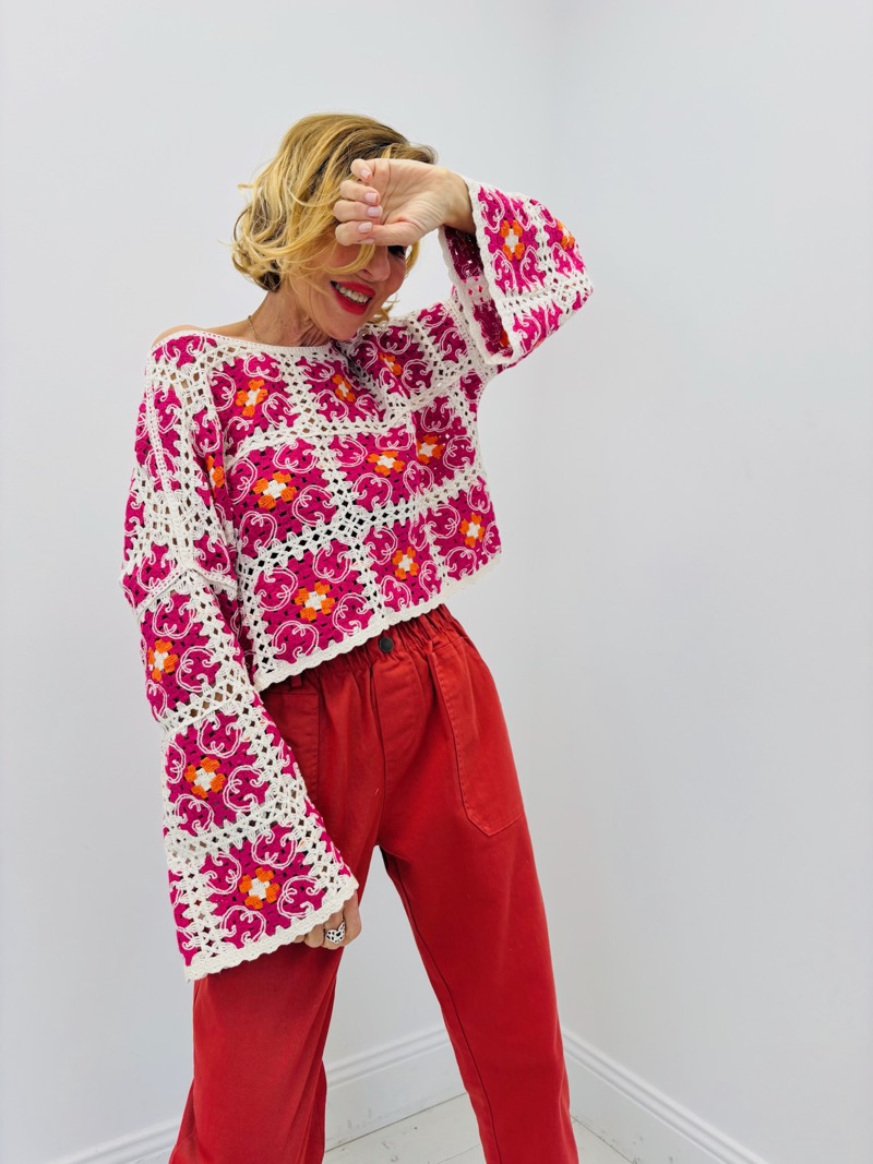 IMG_3279 Pull Crochet Floral Bohème Chic En Coton – Image 1