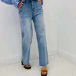 Jean Wide Leg Taille Haute À Détails Brodés Esprit Tendance