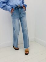 Jean Wide Leg Taille Haute À Détails Brodés Esprit Tendance