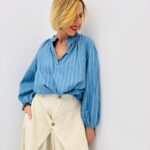 Chemise Rayée En Coton Manches Bouffantes Esprit Casual Chic