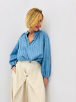 Chemise Rayée En Coton Manches Bouffantes Esprit Casual Chic