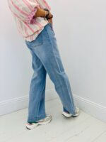 Jean Wide Leg Denim Délavé Broderies Cœur Esprit Mode – Image 3