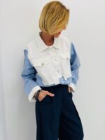 Chemise Rayée Bi-Matière Détail Denim - Marque Joye&Joye – Image 2