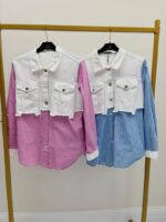 Chemise Rayée Bi-Matière Détail Denim - Marque Joye&Joye – Image 6