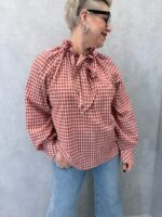 Blouse Grande Taille Carreaux Bleu & Blanc – Esprit Romantique Chic