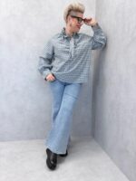 Blouse Grande Taille Carreaux Bleu & Blanc – Esprit Romantique Chic – Image 4