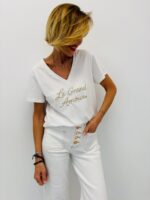 T-Shirt Col V Brodé “Le Grand Amour” En Coton Doux