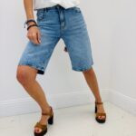 Bermuda Denim Délavé À Détails Étoiles Esprit Casual Tendance