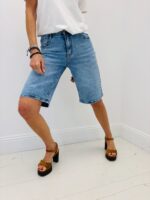 Bermuda Denim Délavé À Détails Étoiles Esprit Casual Tendance