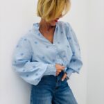 Chemise Vichy Brodée En Coton Col Froncé Esprit Romantique