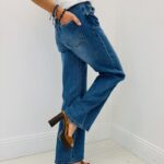 Jean Wide Leg Denim Délavé Coupe Droite Moderne