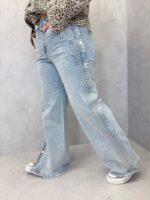 Jean Large Denim Strass À Bandes Boutonnées – Image 3