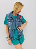 Veste en Jean Sans Manches à Patchs