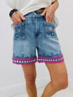 Short en Jean Brodé Multicolore