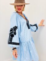 Robe Courte Rayée En Coton Avec Broderies Contrastées – Image 5