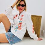 Chemise Brodée Fleurie En Coton