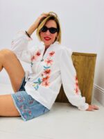 Chemise Brodée Fleurie En Coton
