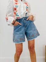 Short En Jean Brodé Fleuri