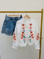 Chemise Brodée Fleurie En Coton – Image 2