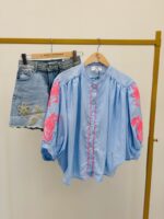 Chemise Rayée Brodée Rose – Image 2