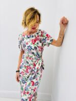 Robe Drapée à Nœud Fleurie