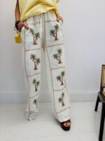 Pantalon Fluide Brodé Motif Palmiers