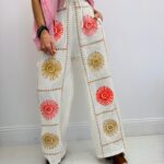 Pantalon Fluide Brodé Motifs Solaires
