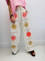 Pantalon Fluide Brodé Motifs Solaires