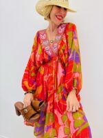 Robe Bohème Fluide À Imprimé Tropical Et Broderies Artisanales - Marque GOLD&SILVER – Image 4