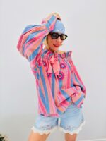 Blouse Bohème Rayée En Coton À Broderies Colorées - Marque GOLD&SILVER – Image 7