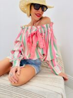 Blouse Bohème Rayée En Coton À Broderies Colorées - Marque GOLD&SILVER – Image 4