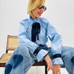 Blouse Romantique À Col Volanté Et Nœud Contrasté