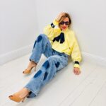 Blouse Romantique À Col Volanté Et Nœud Contrasté