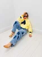 Blouse Romantique À Col Volanté Et Nœud Contrasté