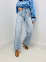 Jean Wide Leg Brodé À Poches Fleuries