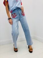 Jean Wide Leg à Poches Cœur
