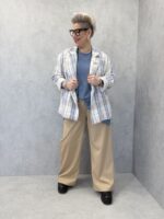 Veste Blazer Grande Taille Tweed Texturé Bleu & Beige – Élégance Chic Intemporelle – Image 4