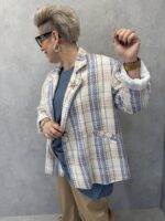 Veste Blazer Grande Taille Tweed Texturé Bleu & Beige – Élégance Chic Intemporelle – Image 3