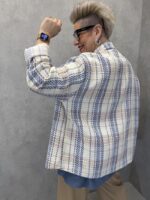 Veste Blazer Grande Taille Tweed Texturé Bleu & Beige – Élégance Chic Intemporelle – Image 5