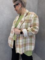 Veste Blazer Grande Taille Tweed Texturé Bleu & Beige – Élégance Chic Intemporelle